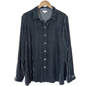 J. Jill Gray Silk Blend Velvet Longline Tunic Button Down Blouse Size Medium